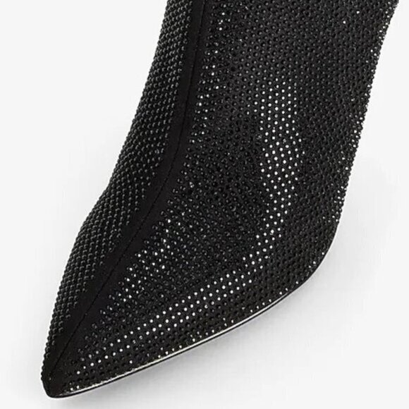 Express Womens Booties Size 7 Black Ankle Sparkly Rhinestones Pointed Thin Heels - Picture 3 of 12